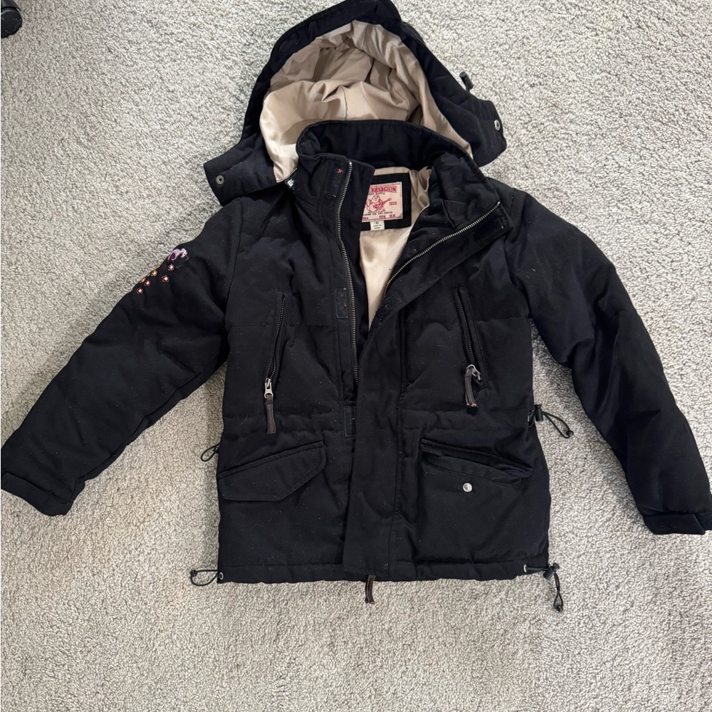 True Religion Black Kids Puffer Jacket with Hood